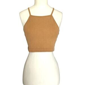 JoyLab Ribbed Seamless High Neck Sports Bra Sand Womens XS